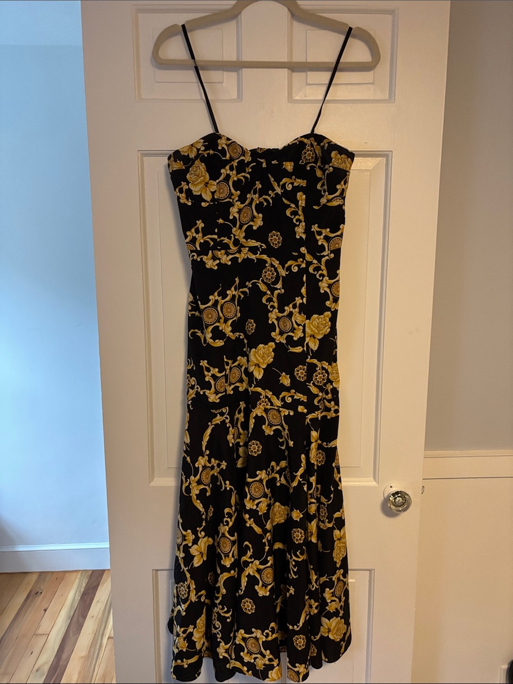 Veronica Beard Black and Yellow Strapless Floral Midi Dress